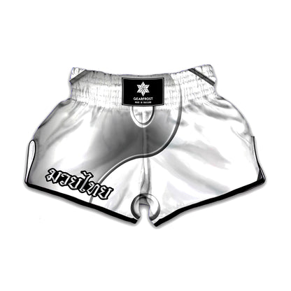 Sliver And White Yin Yang Print Muay Thai Boxing Shorts