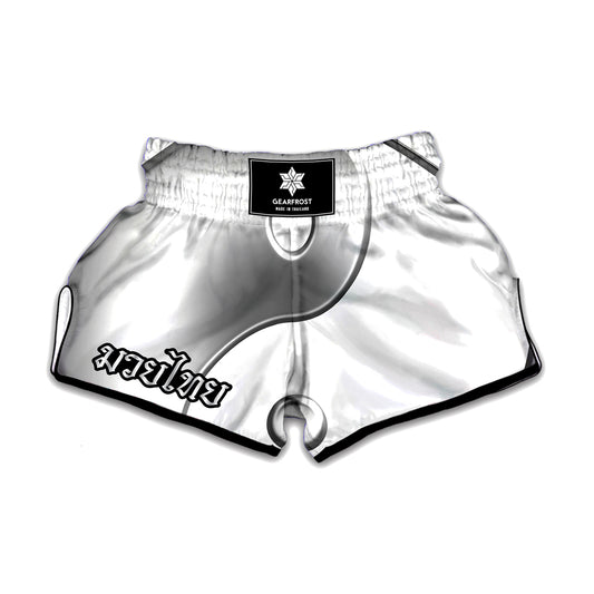 Sliver And White Yin Yang Print Muay Thai Boxing Shorts