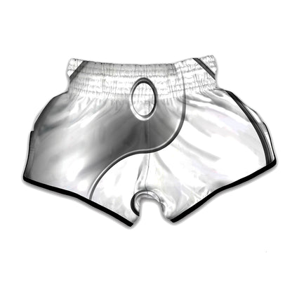 Sliver And White Yin Yang Print Muay Thai Boxing Shorts