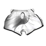 Sliver And White Yin Yang Print Muay Thai Boxing Shorts