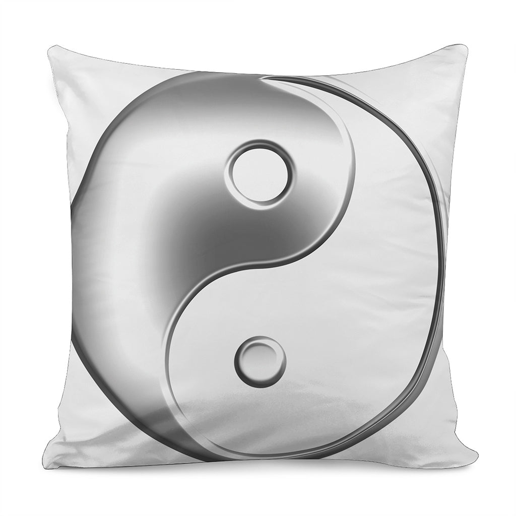 Sliver And White Yin Yang Print Pillow Cover