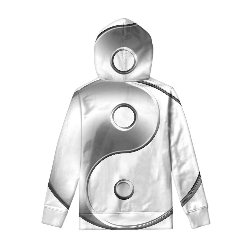 Sliver And White Yin Yang Print Pullover Hoodie
