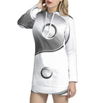 Sliver And White Yin Yang Print Pullover Hoodie Dress