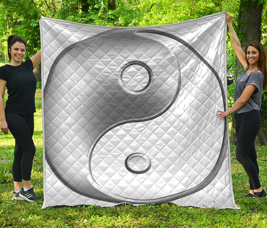 Sliver And White Yin Yang Print Quilt