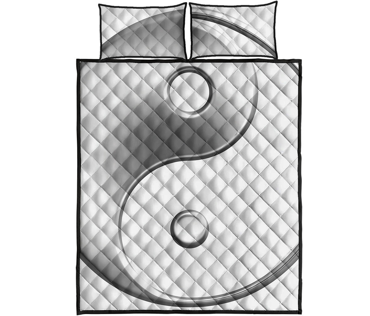 Sliver And White Yin Yang Print Quilt Bed Set