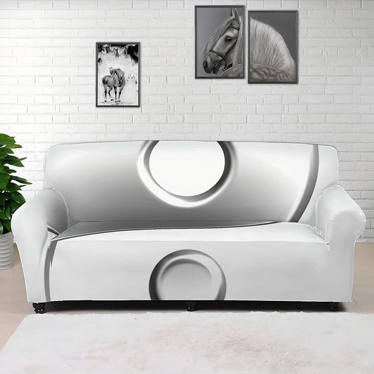 Sliver And White Yin Yang Print Sofa Cover