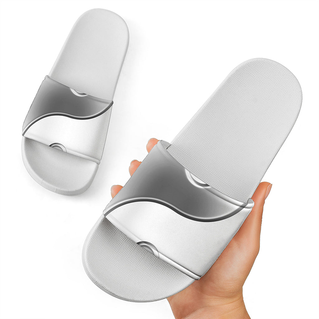 Sliver And White Yin Yang Print White Slide Sandals