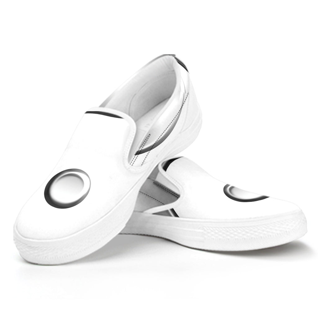 Sliver And White Yin Yang Print White Slip On Shoes