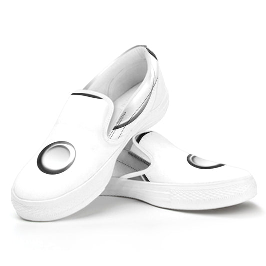 Sliver And White Yin Yang Print White Slip On Shoes