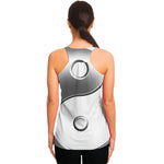 Sliver And White Yin Yang Print Women's Racerback Tank Top