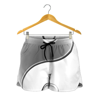 Sliver And White Yin Yang Print Women's Shorts