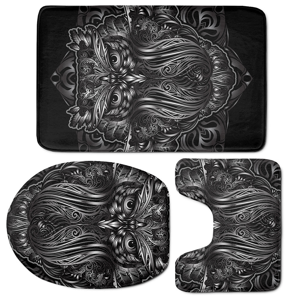Sliver Spiritual Owl Print 3 Piece Bath Mat Set