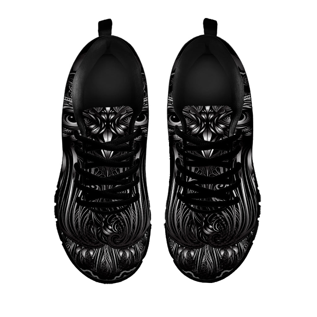 Sliver Spiritual Owl Print Black Sneakers