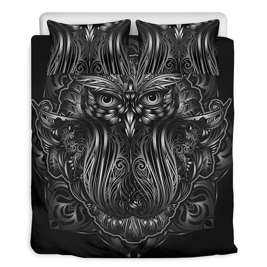 Sliver Spiritual Owl Print Duvet Cover Bedding Set
