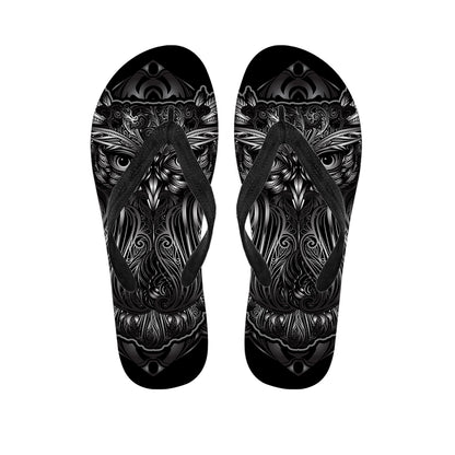 Sliver Spiritual Owl Print Flip Flops