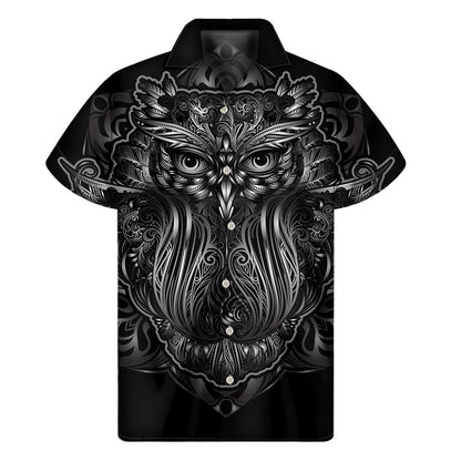 Sliver Spiritual Owl Print Men's Short Sleeve Shirt