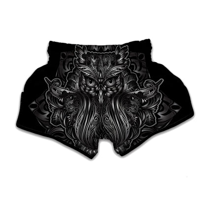 Sliver Spiritual Owl Print Muay Thai Boxing Shorts
