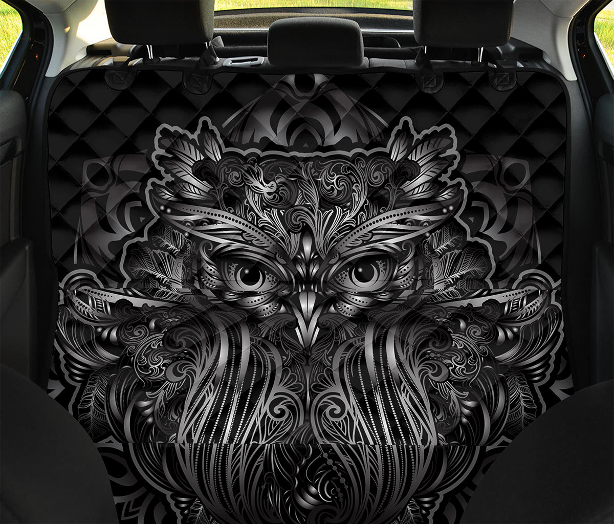 Sliver Spiritual Owl Print Pet Car Back Seat Cover