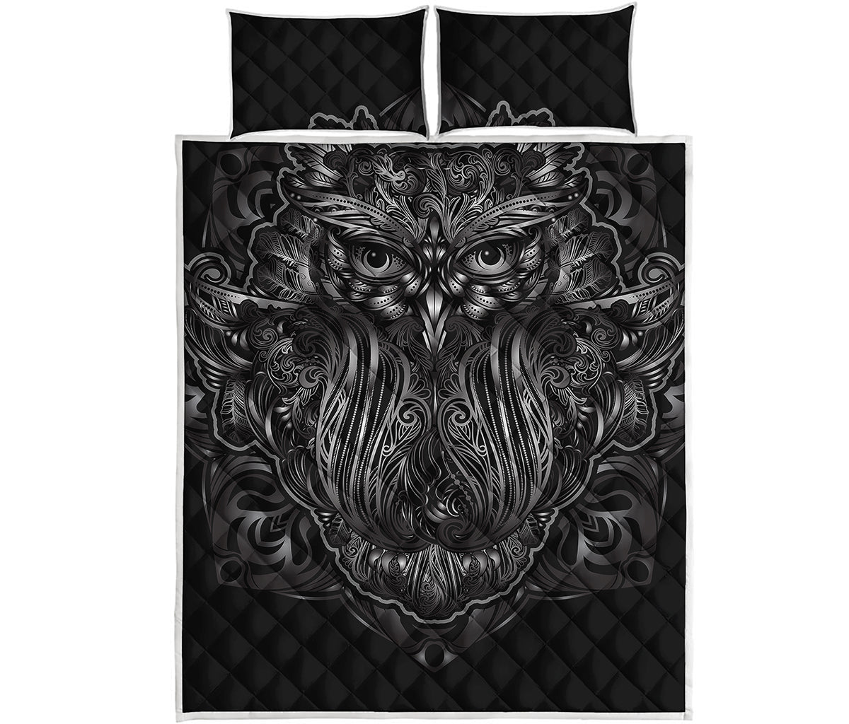 Sliver Spiritual Owl Print Quilt Bed Set