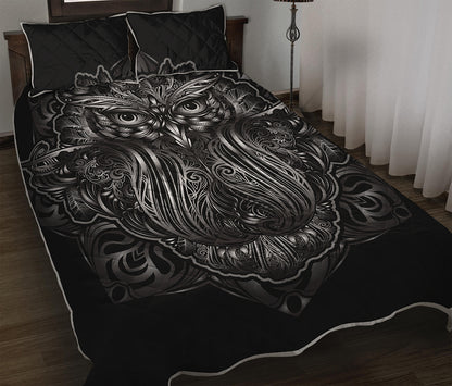 Sliver Spiritual Owl Print Quilt Bed Set