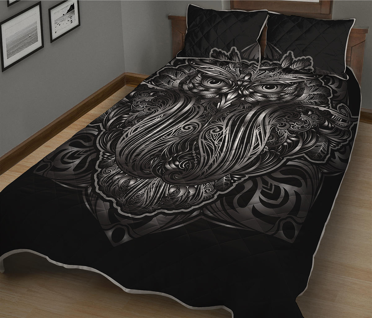 Sliver Spiritual Owl Print Quilt Bed Set