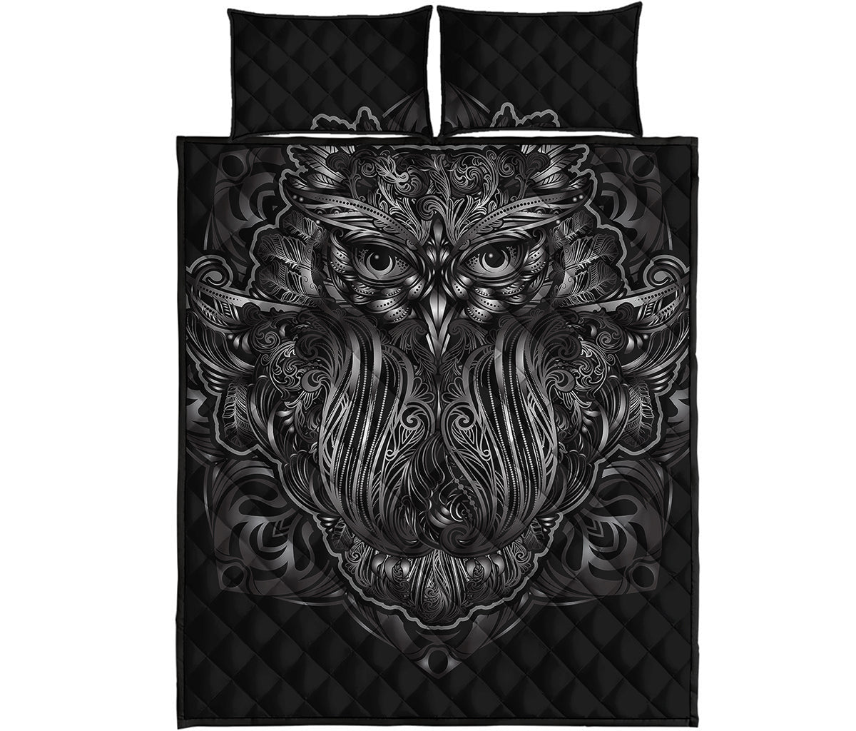 Sliver Spiritual Owl Print Quilt Bed Set