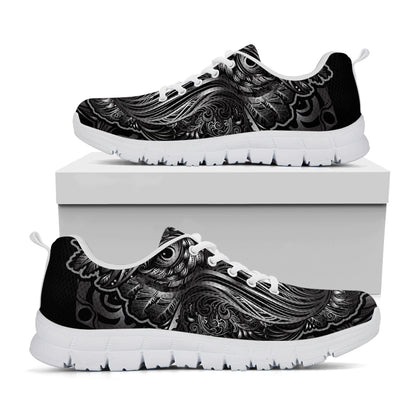Sliver Spiritual Owl Print White Sneakers