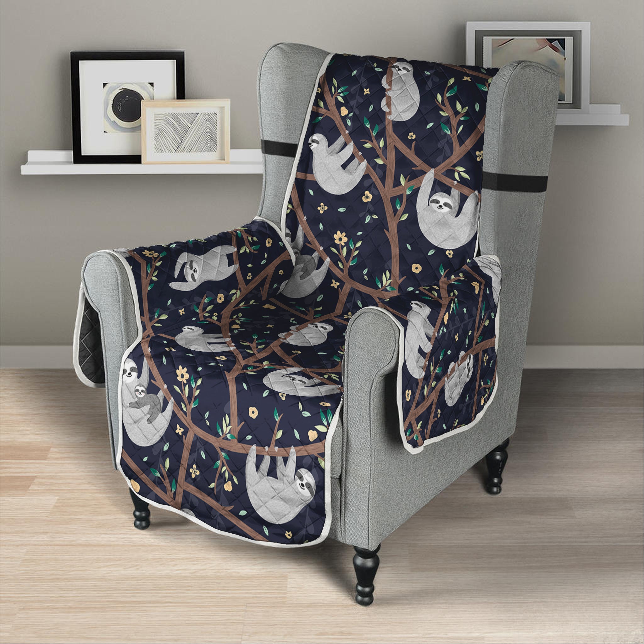 Sloth Family Pattern Print Armchair Protector