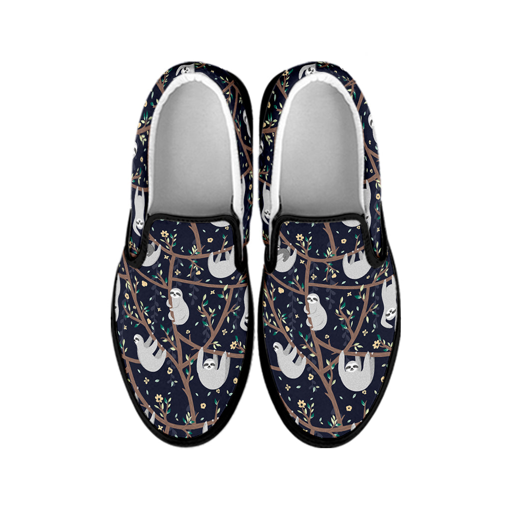 Sloth Family Pattern Print Black Slip On Shoes