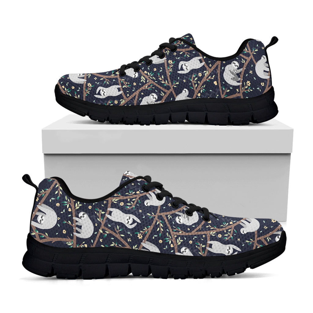 Sloth Family Pattern Print Black Sneakers