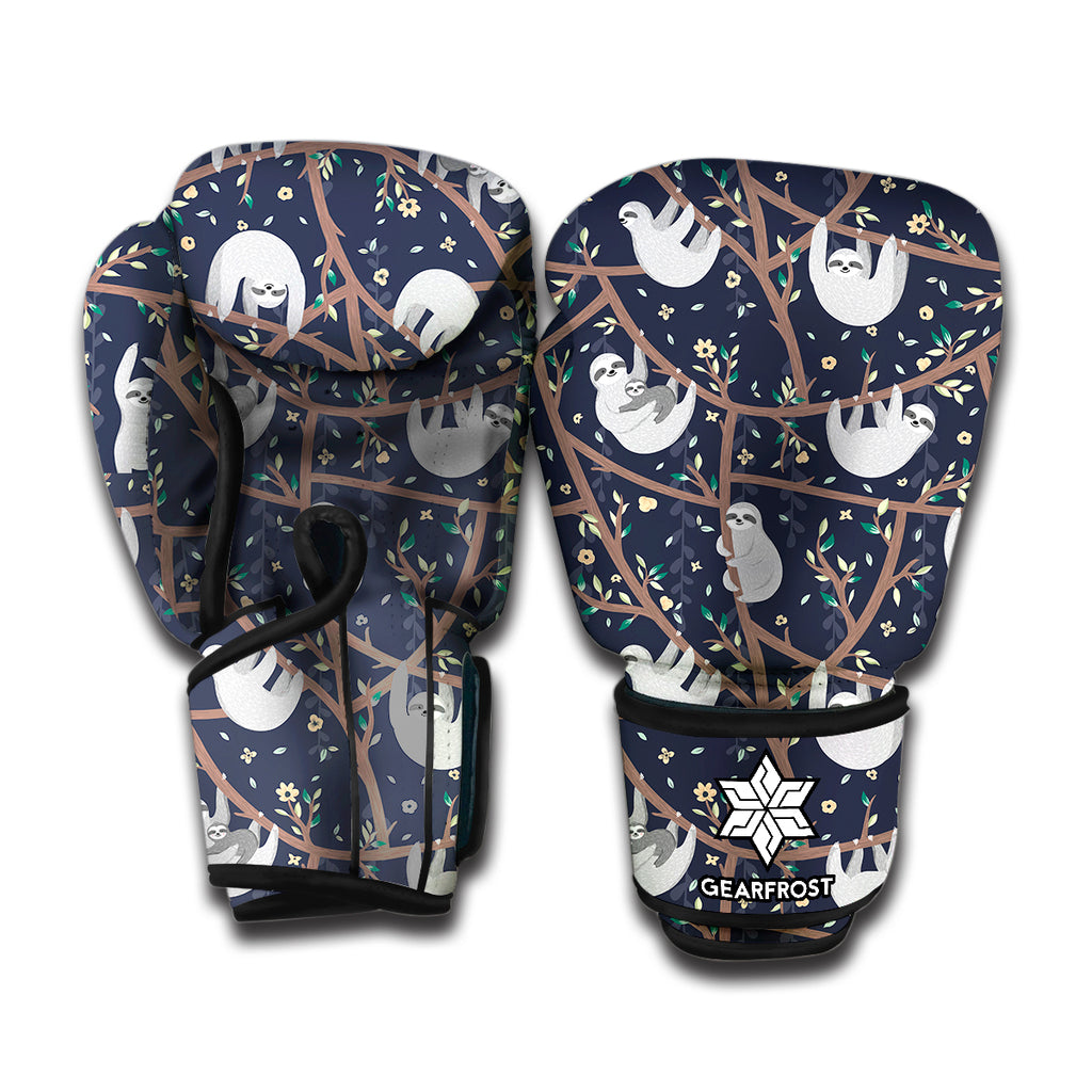 Sloth Family Pattern Print Boxing Gloves