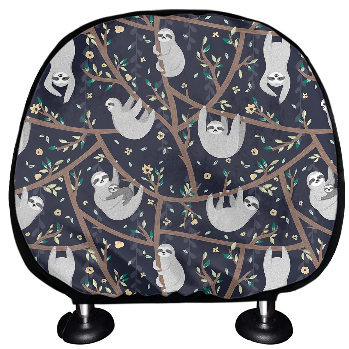 Sloth Family Pattern Print Car Headrest Covers