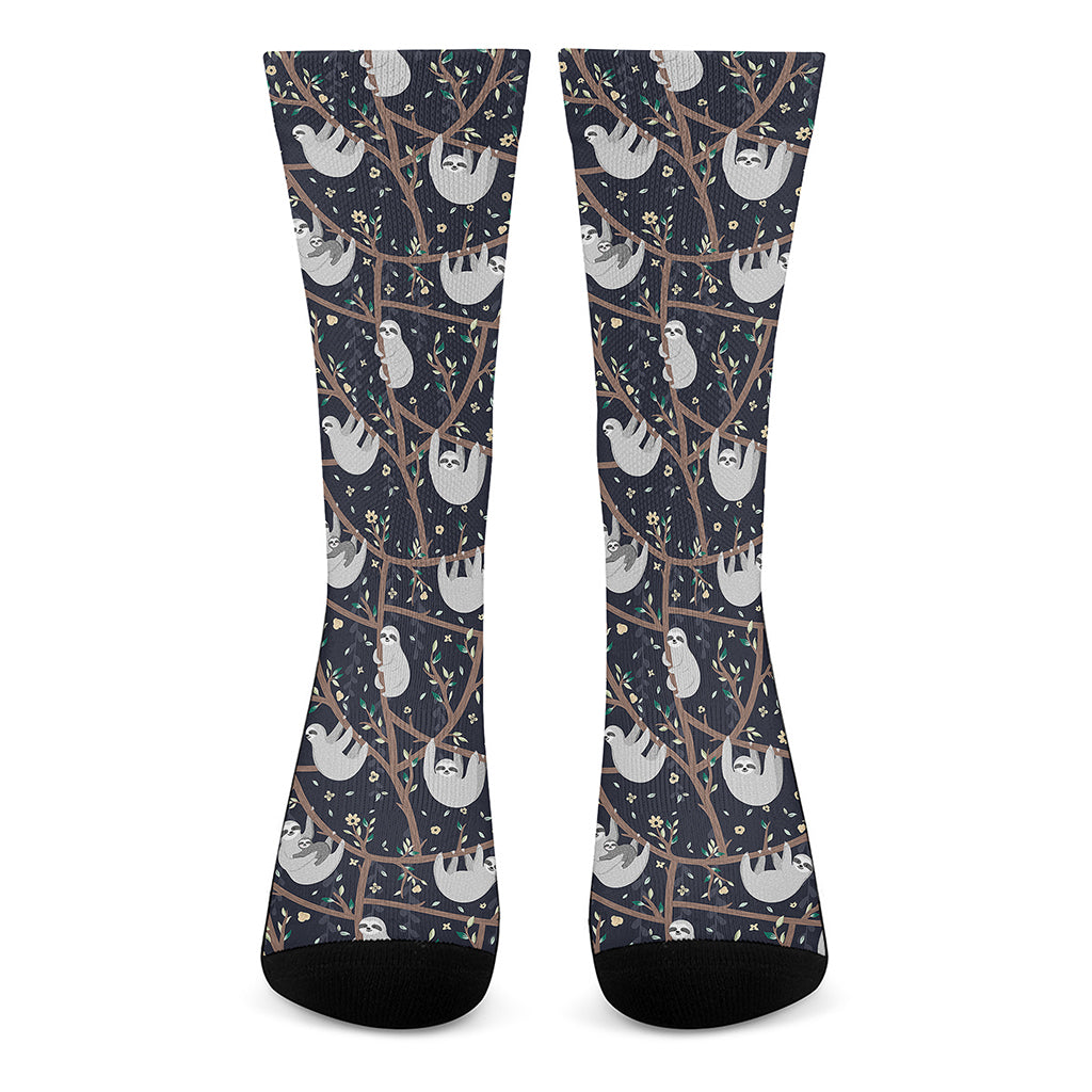 Sloth Family Pattern Print Crew Socks