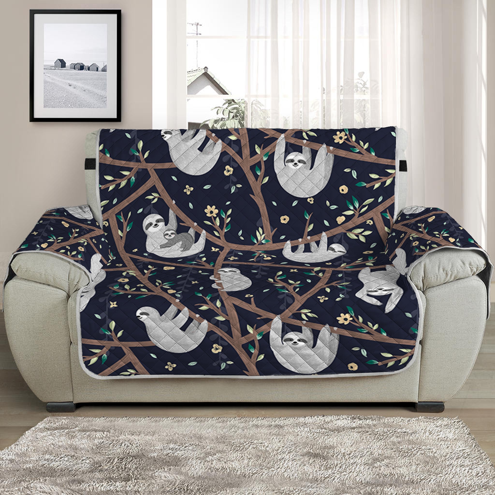 Sloth Family Pattern Print Half Sofa Protector