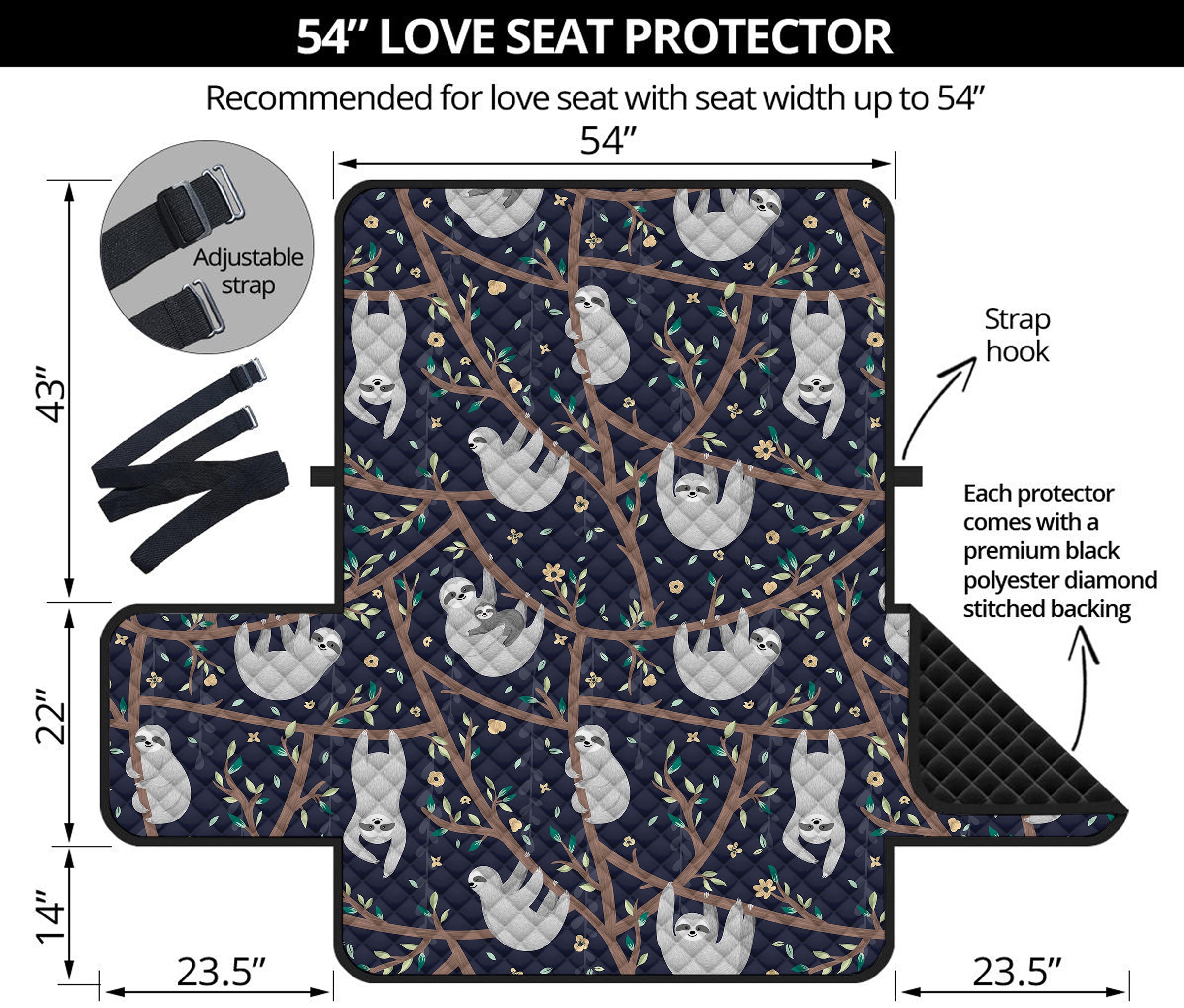 Sloth Family Pattern Print Loveseat Protector