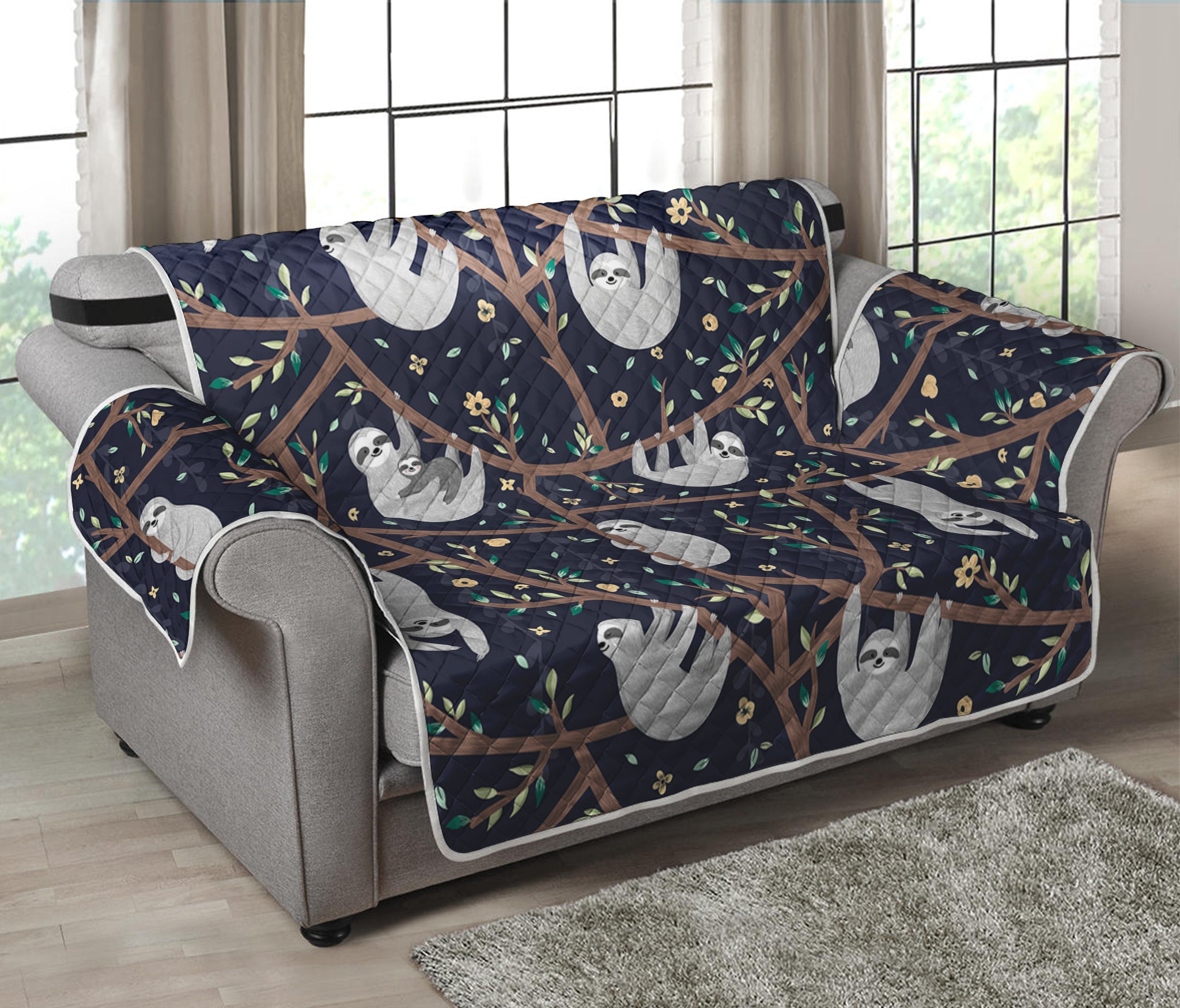 Sloth Family Pattern Print Loveseat Protector