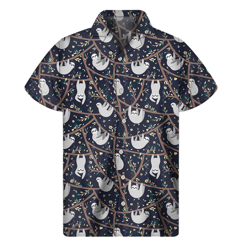 Sloth Family Pattern Print Men's Short Sleeve Shirt