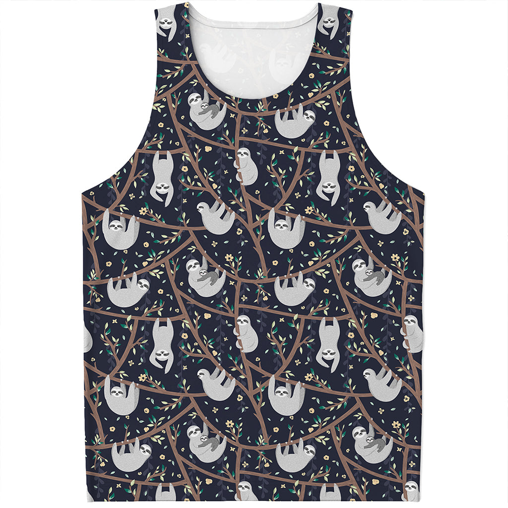 Sloth Family Pattern Print Men's Tank Top