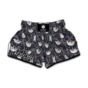 Sloth Family Pattern Print Muay Thai Boxing Shorts