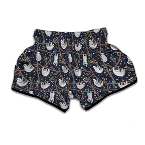 Sloth Family Pattern Print Muay Thai Boxing Shorts