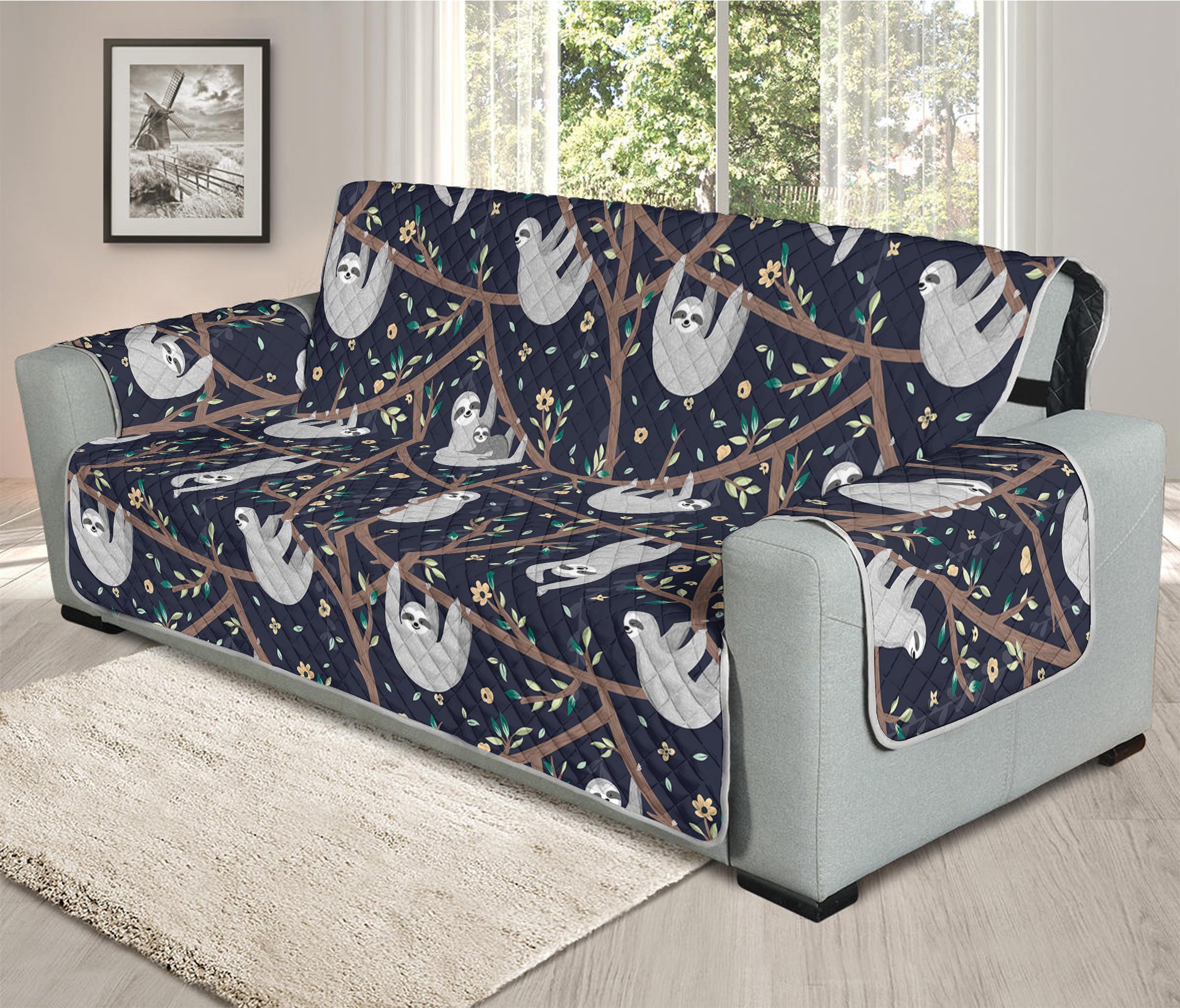 Sloth Family Pattern Print Oversized Sofa Protector