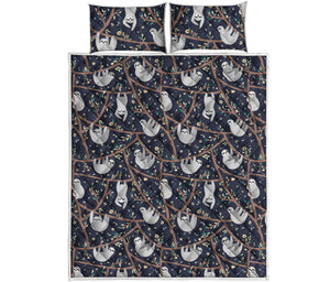 Sloth Family Pattern Print Quilt Bed Set