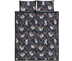 Sloth Family Pattern Print Quilt Bed Set