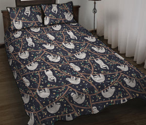 Sloth Family Pattern Print Quilt Bed Set