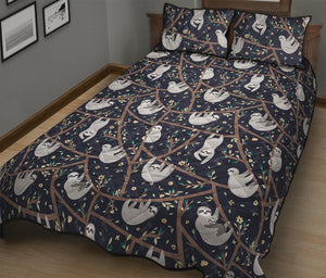 Sloth Family Pattern Print Quilt Bed Set