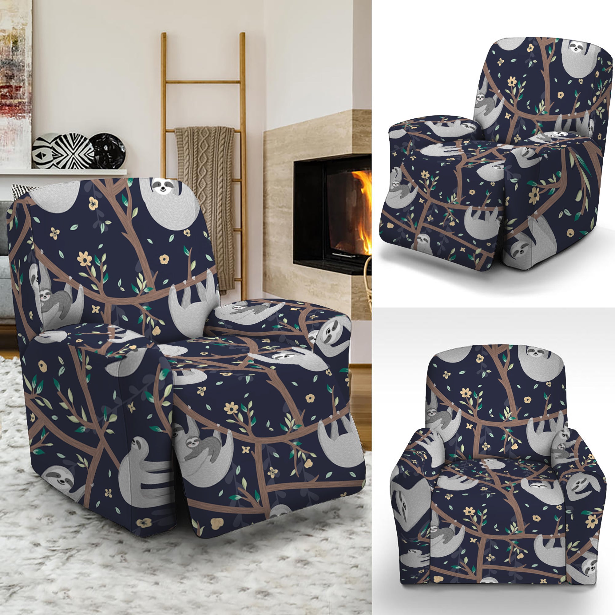 Sloth Family Pattern Print Recliner Slipcover