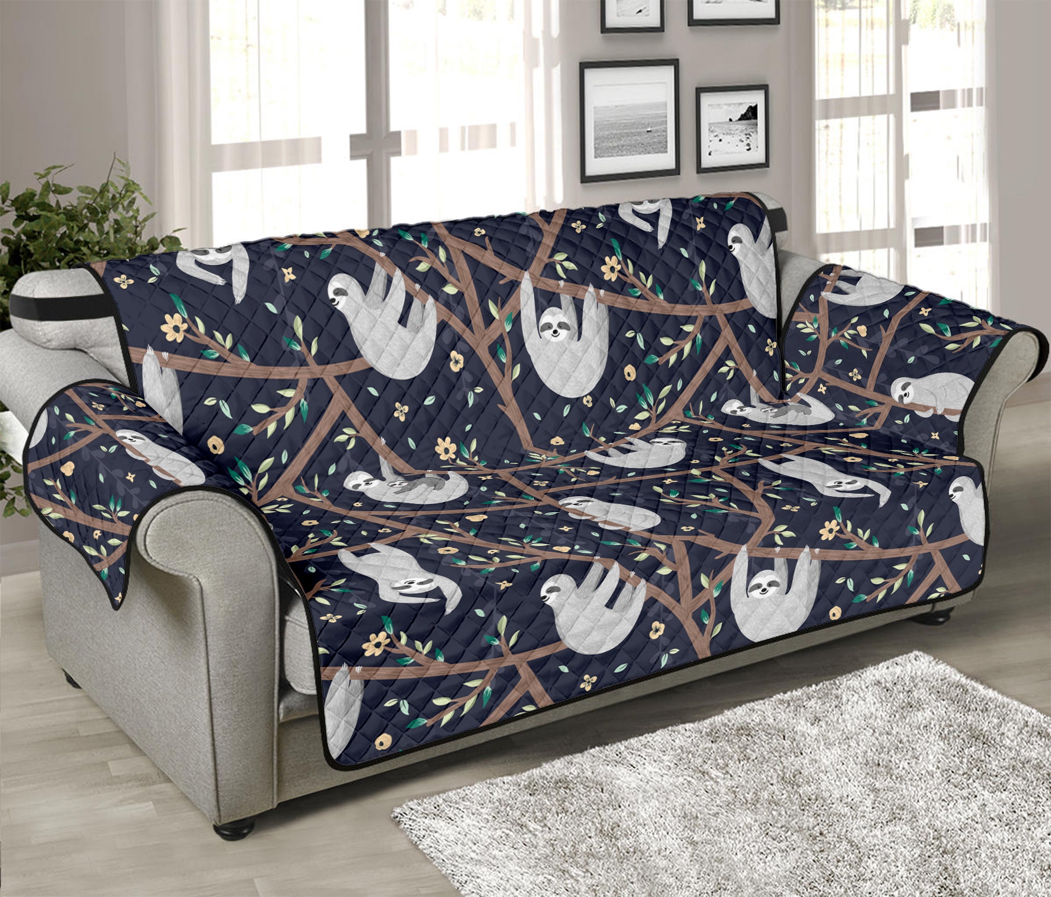 Sloth Family Pattern Print Sofa Protector