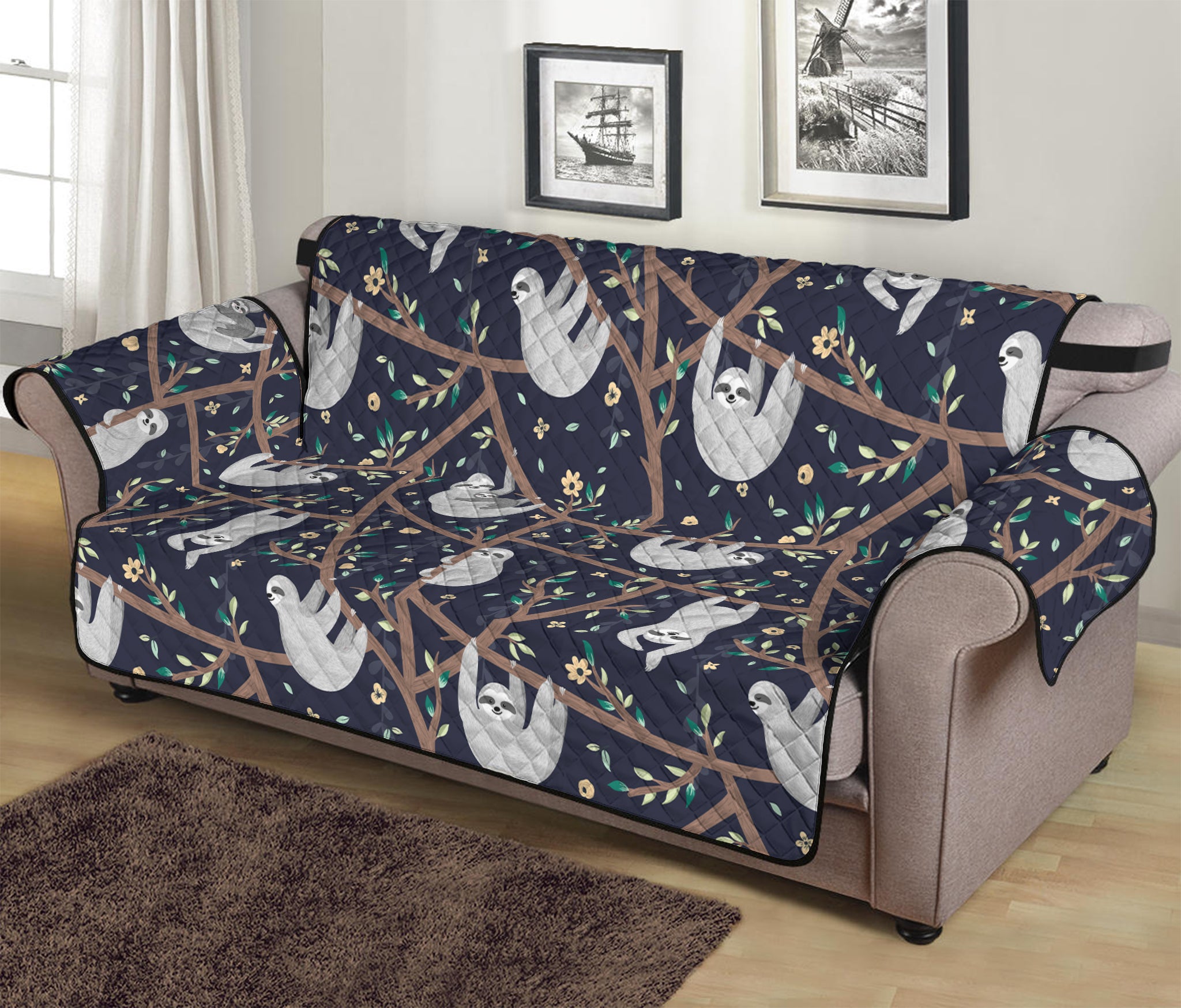 Sloth Family Pattern Print Sofa Protector