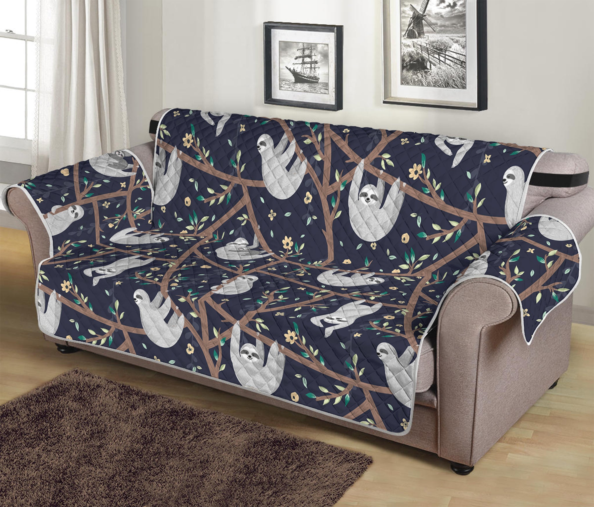 Sloth Family Pattern Print Sofa Protector