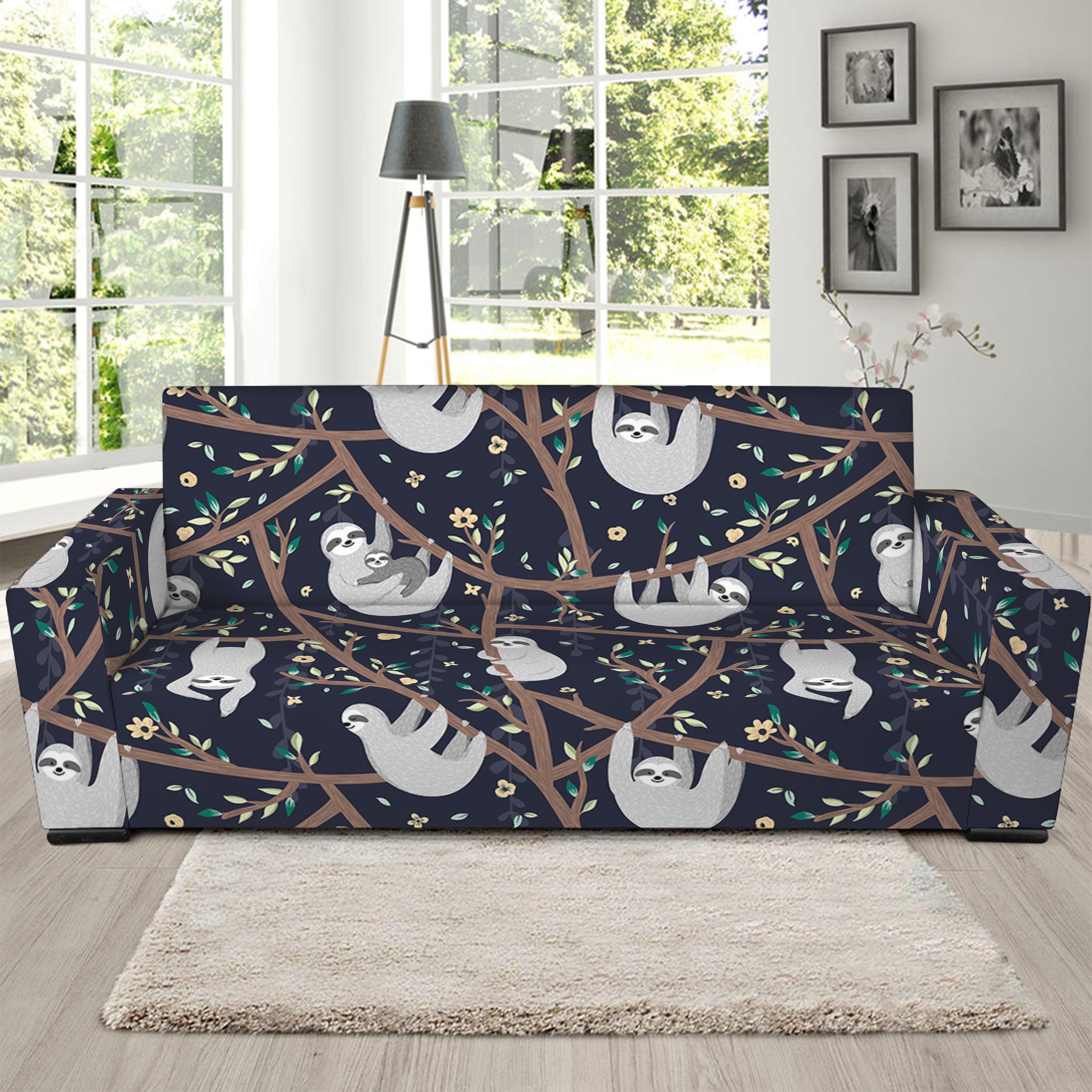 Sloth Family Pattern Print Sofa Slipcover